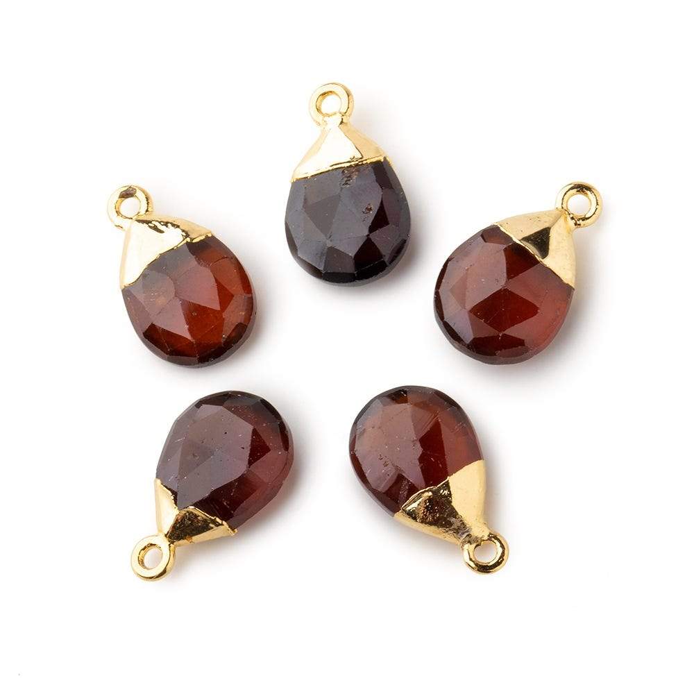  12x9mm Gold Leafed Hessonite Garnet faceted pear 1 focal bead 