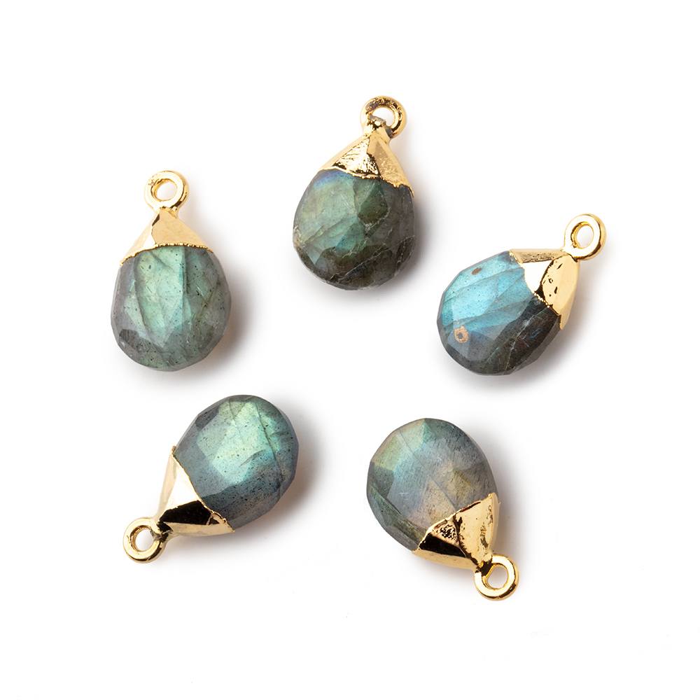  12x9mm Gold Leafed Labradorite faceted pear 1 focal bead 