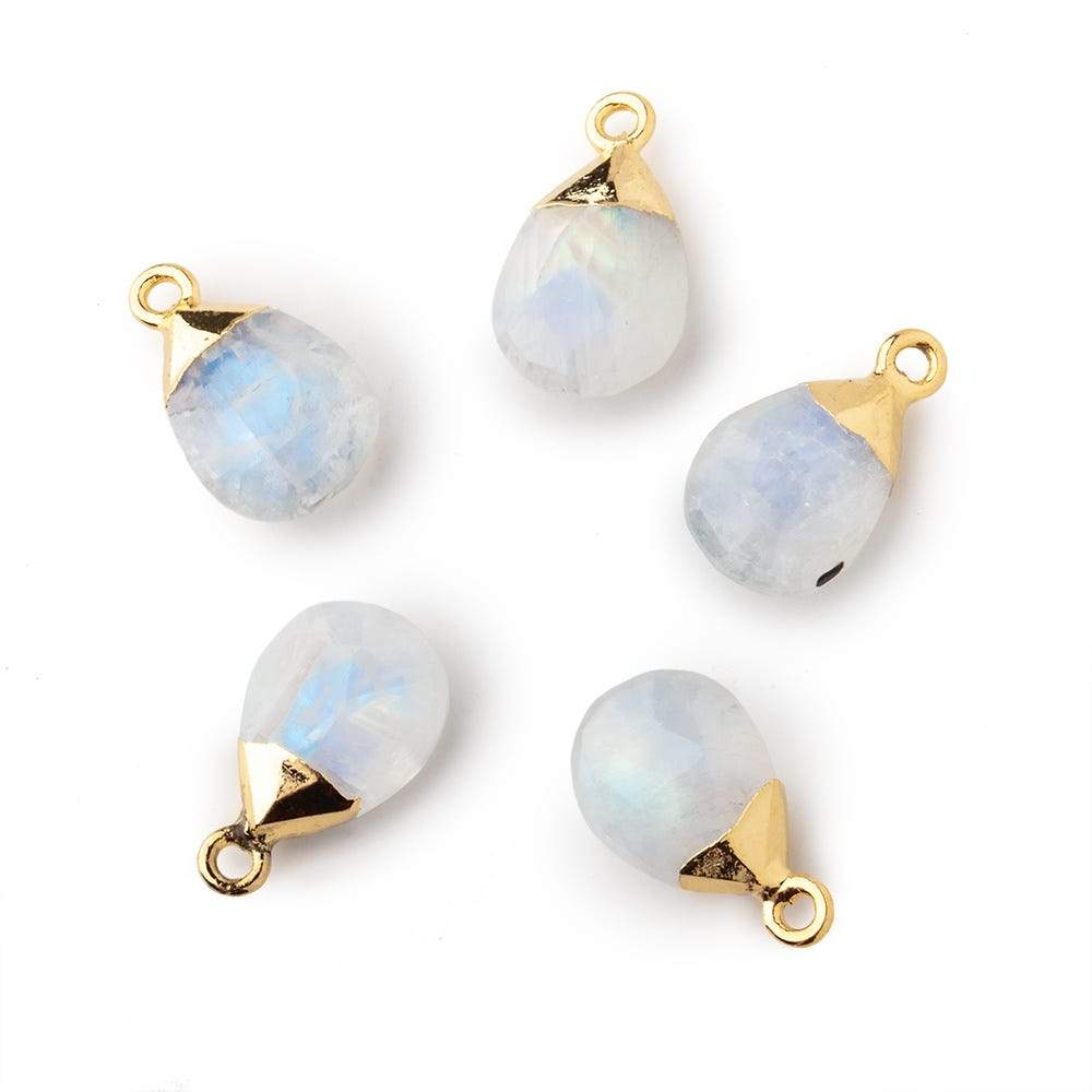  12x9mm Gold Leafed Rainbow Moonstone faceted pear 1 focal bead 