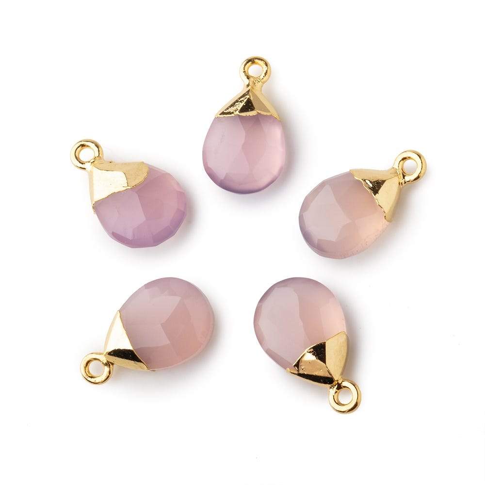  12x9mm Gold Leafed Rose Pink Chalcedony faceted pear 1 focal bead 