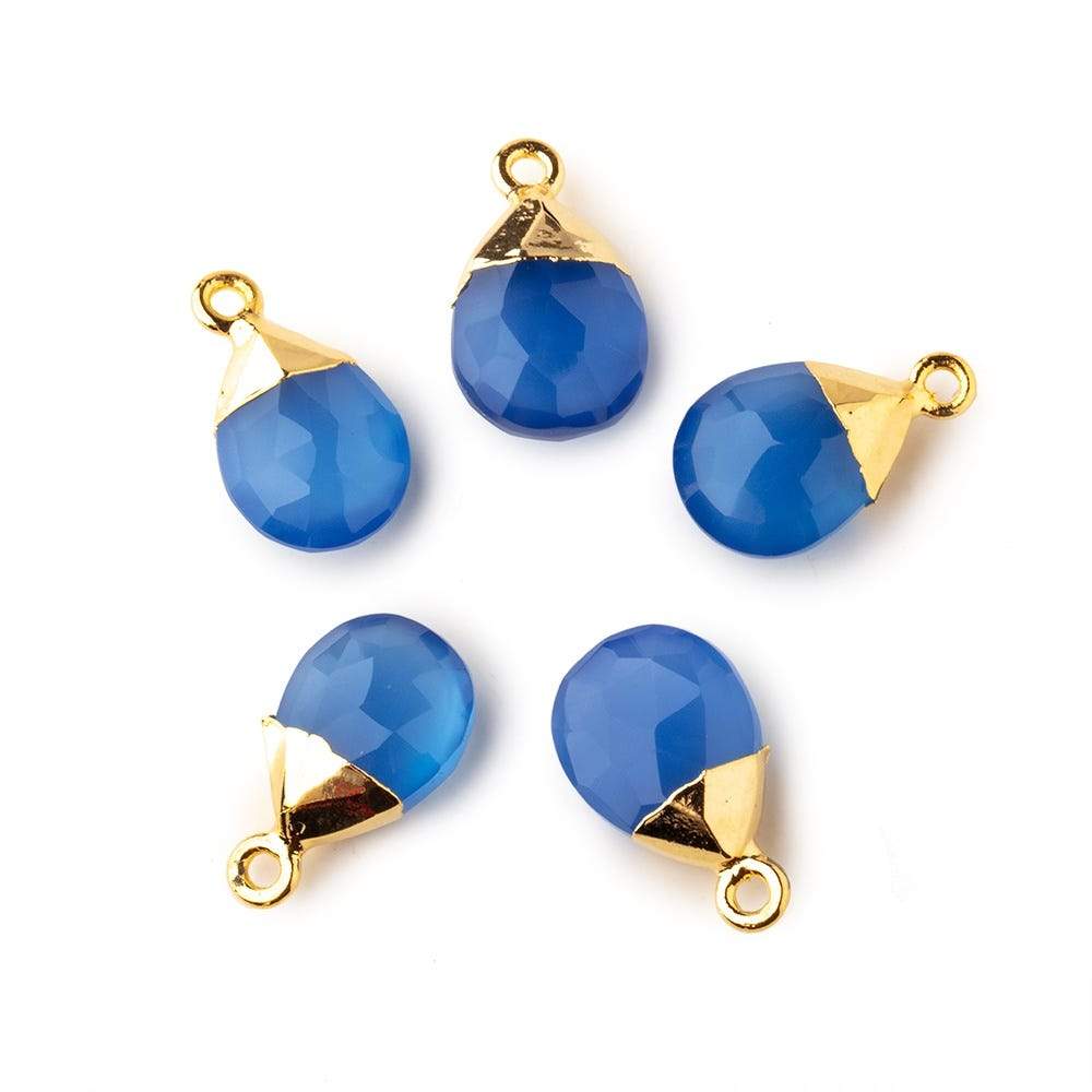 12x9mm Gold Leafed Santorini Blue Chalcedony faceted pear 1 focal bead 