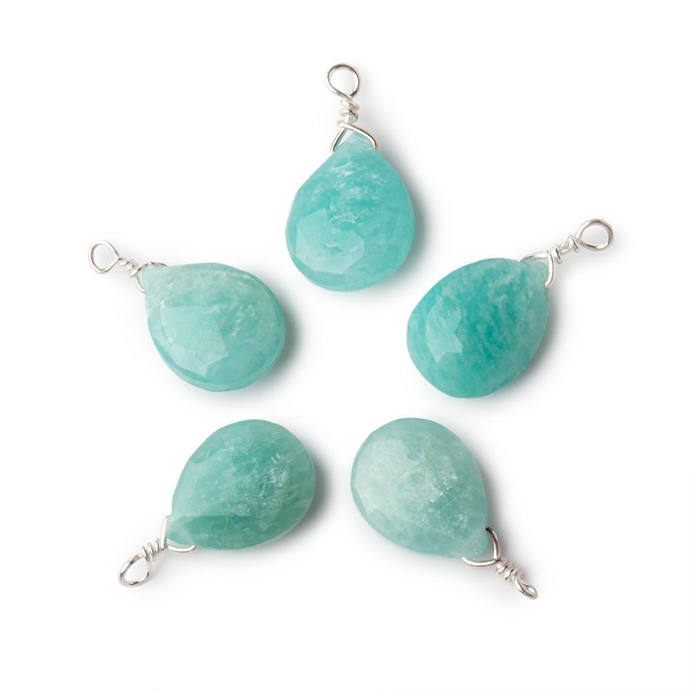  12x9mm Silver Wire Wrapped Amazonite Faceted Pear 1 Focal Pendant 