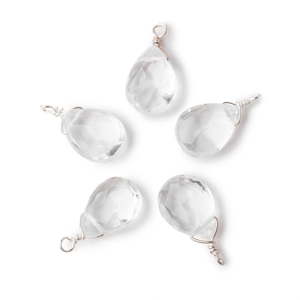  12x9mm Silver Wire Wrapped Crystal Quartz Faceted Pear 1 Focal Pendant 