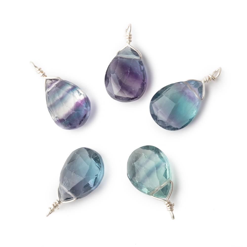  12x9mm Silver Wire Wrapped Fluorite Faceted Pear 1 Focal Pendant 