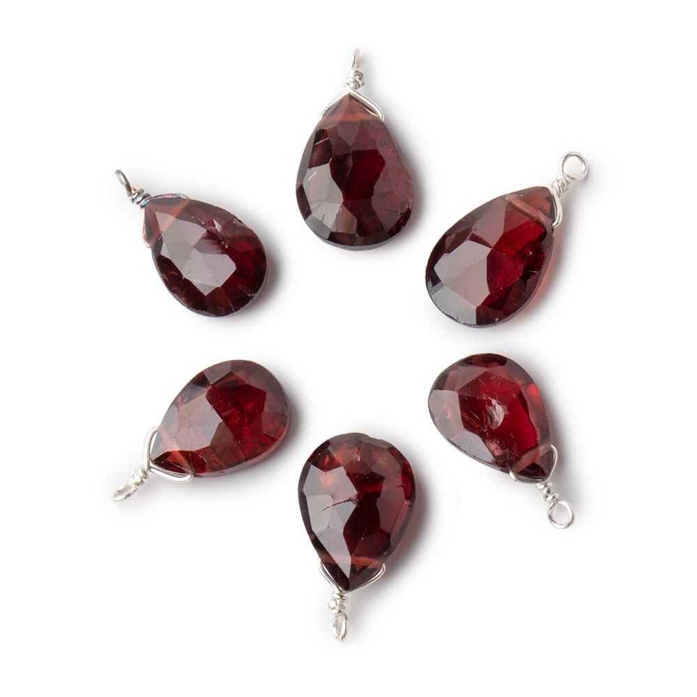  12x9mm Silver Wire Wrapped Garnet Faceted Pear 1 Focal Pendant 