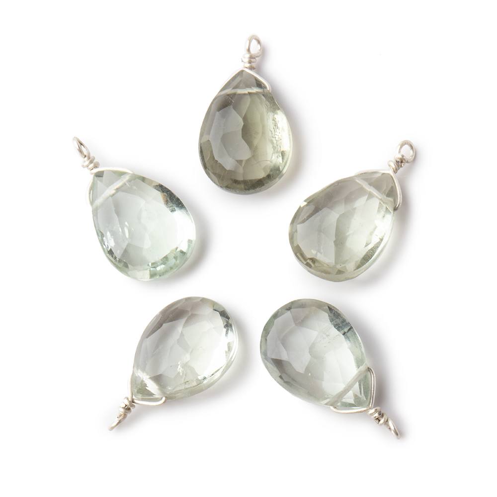  12x9mm Silver Wire Wrapped Green Amethyst Faceted Pear 1 Focal Pendant 