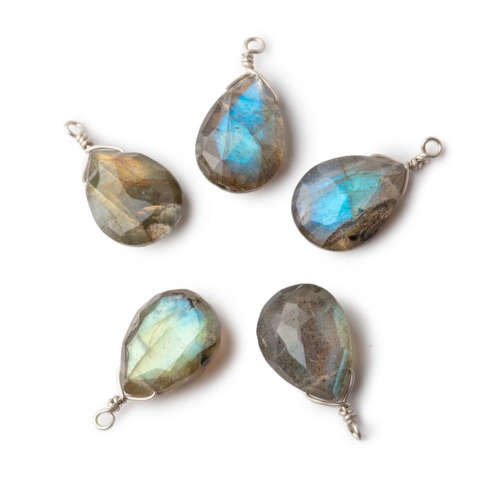  12x9mm Silver Wire Wrapped Labradorite Faceted Pear 1 Focal Pendant 