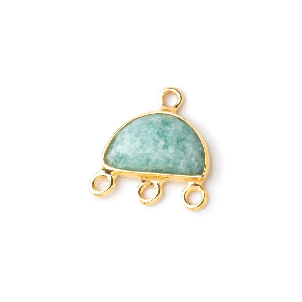  12x9mm Vermeil Amazonite Half Moon East West 3 ring Connector 