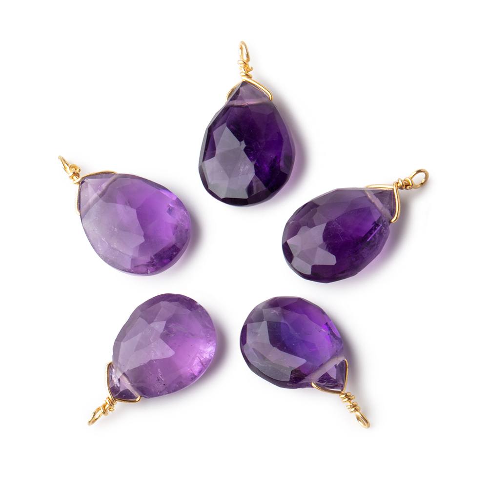  12x9mm Vermeil Wire Wrapped Amethyst Faceted Pear 1 Focal Pendant 