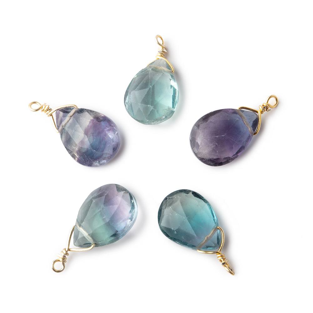  12x9mm Vermeil Wire Wrapped Fluorite Faceted Pear 1 Focal Pendant 