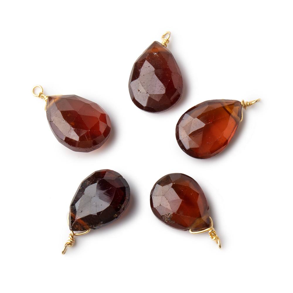  12x9mm Vermeil Wire Wrapped Hessonite Garnet Faceted Pear 1 Focal Pendant 