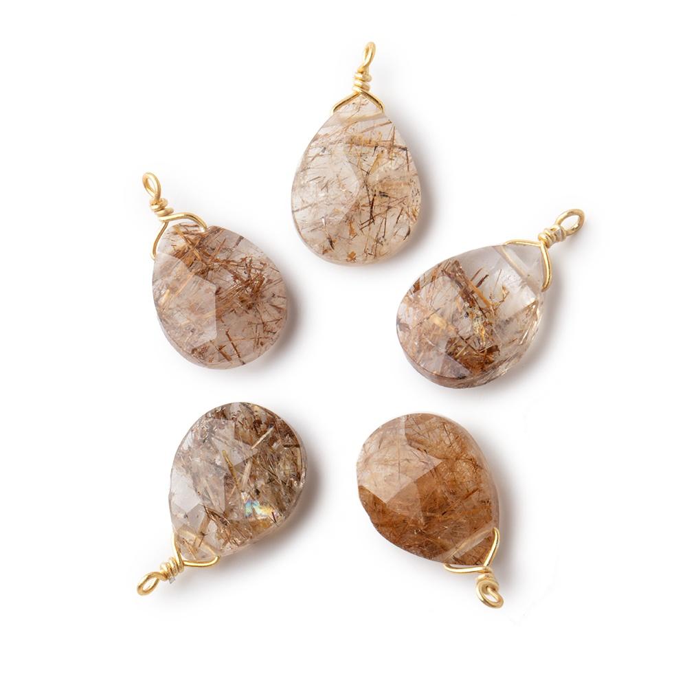  12x9mm Vermeil Wire Wrapped Rutilated Quartz Faceted Pear 1 Focal Pendant 
