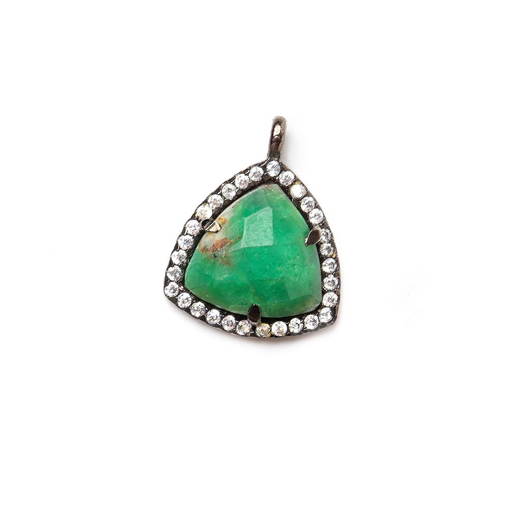  13.5mm Black Gold Bezel White CZ and Chrysoprase Triangle Pendant 1 piece 