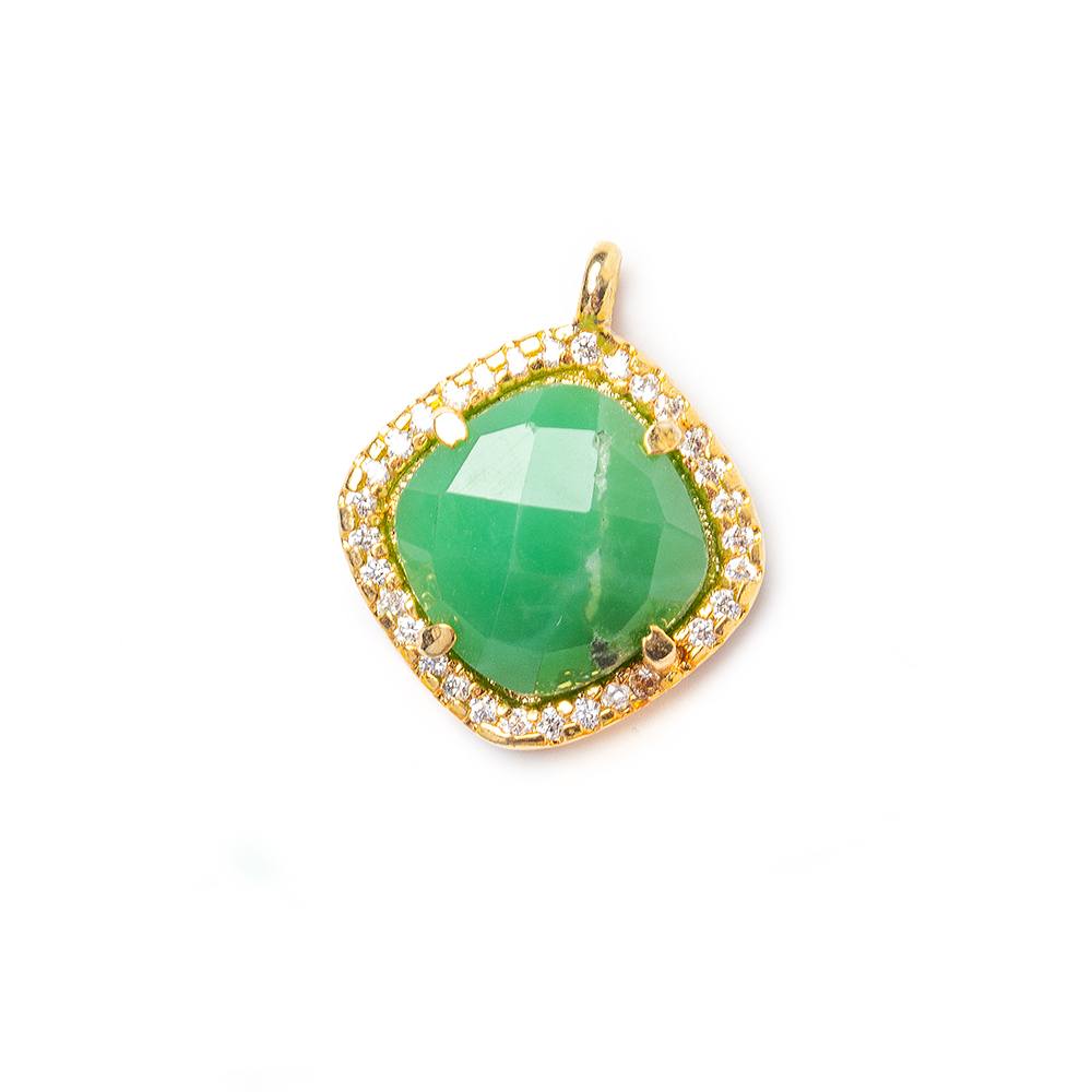  13.5mm Vermeil Bezel White CZ & Chrysoprase Cushion Pendant 1 piece 