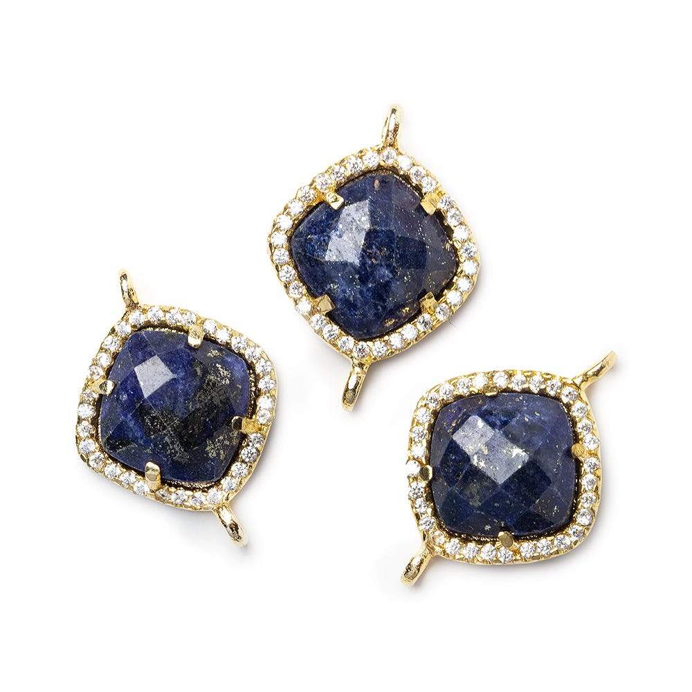  13.5mm Gold Bezel White CZ & Lapis Lazuli Cushion Connector 1 piece 