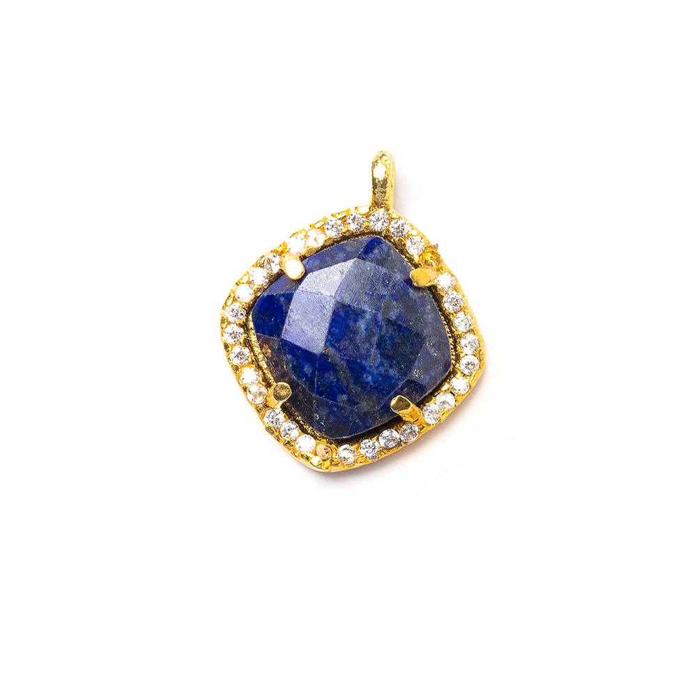  13.5mm Vermeil Bezel White CZ & Lapis Lazuli Cushion Pendant 1 piece 