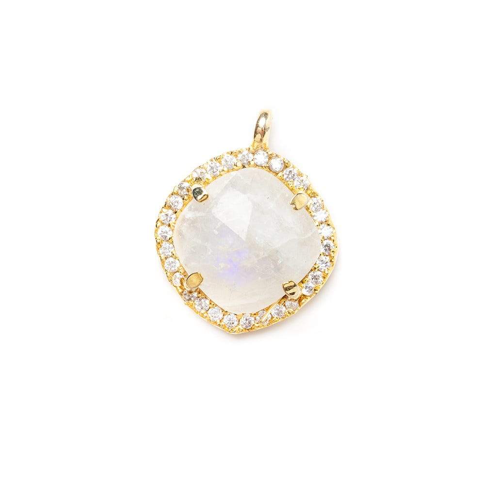  13.5mm Vermeil Bezel White CZ & Rainbow Moonstone Cushion Pendant 1 piece 