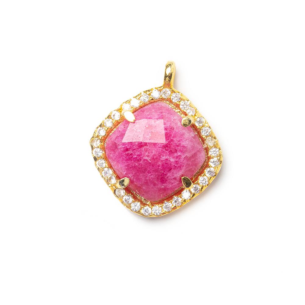  13.5mm Vermeil Bezel White CZ & Red Aventurine Cushion Pendant 1 piece 