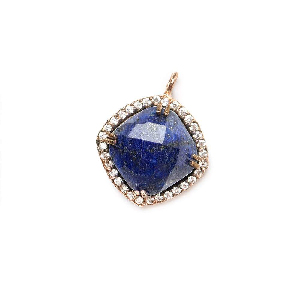  13.5mm Rose Gold Bezel White CZ & Lapis Lazuli Cushion Pendant 1 piece 