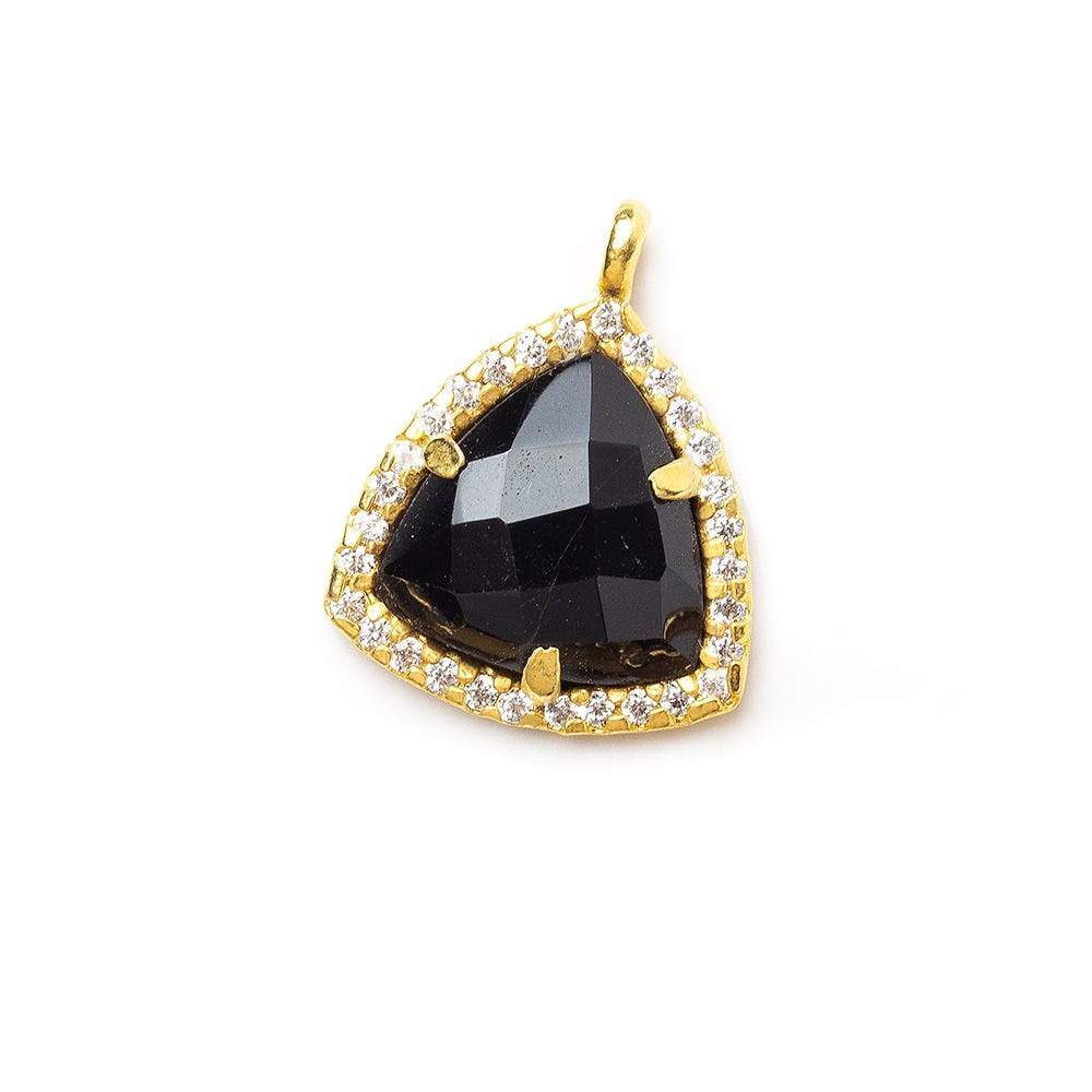 13.5mm Vermeil Bezel White CZ and Black Chalcedony Triangle Pendant 1 piece 