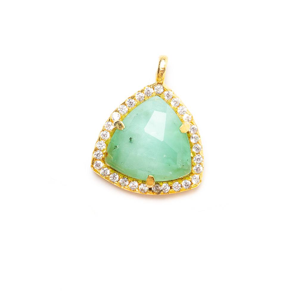  13.5mm Vermeil Bezel White CZ and Chrysoprase Triangle Pendant 1 piece 
