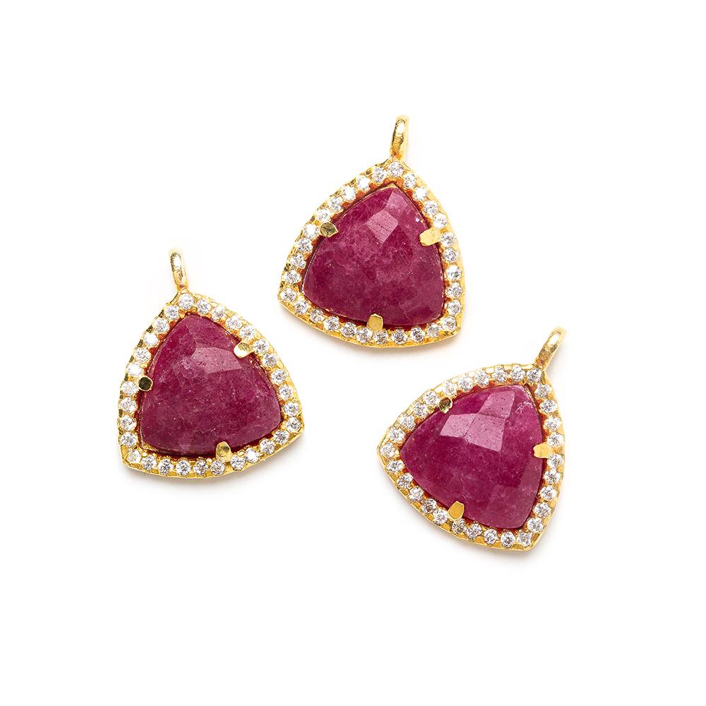  13.5mm Vermeil Bezel White CZ and Red Aventurine Triangle Pendant 1 piece 