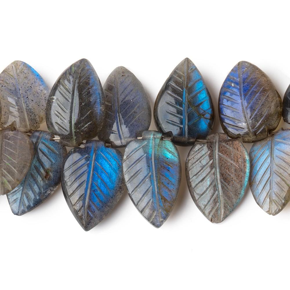  13.5x10-17x12mm Labradorite hand carved leaf beads 6.5 inch 32 pieces AAA 