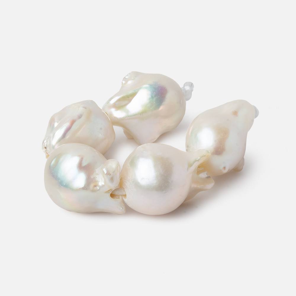  13.5x20-14.5x19mm White Ultra Baroque 2.5mm Large Hole Freshwater Pearls 4 inch 5 pieces A 