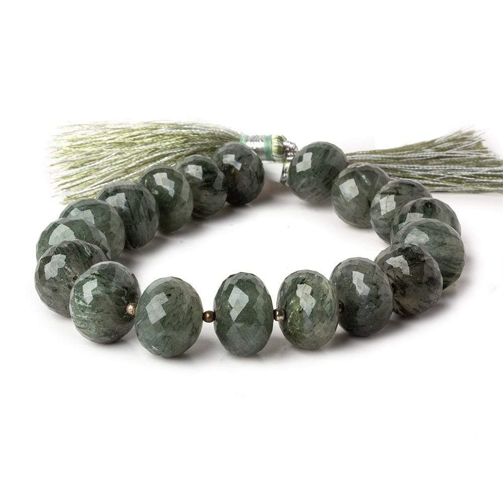  13mm - 14mm Green Tourmalinated Quartz faceted rondelles 8inch 18 beads A 
