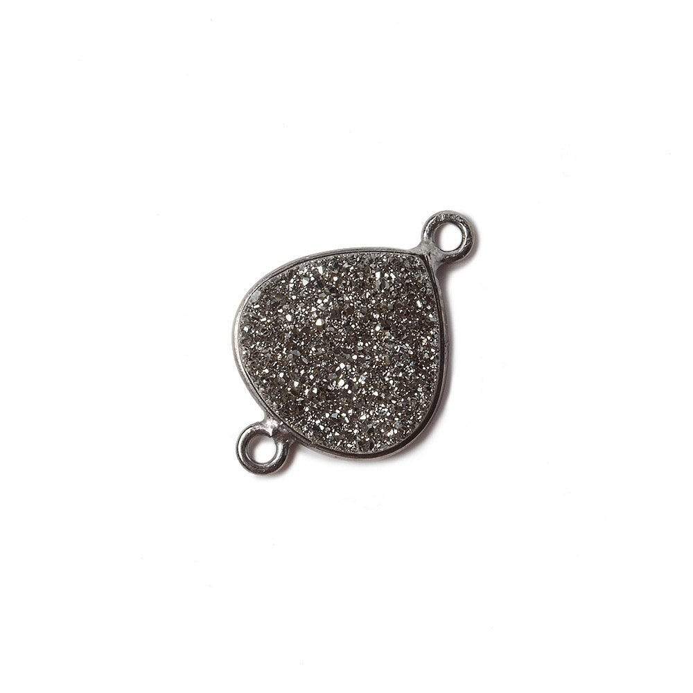  13mm Black Gold Bezel Metallic Black Flat Drusy Heart Connector 1 piece 