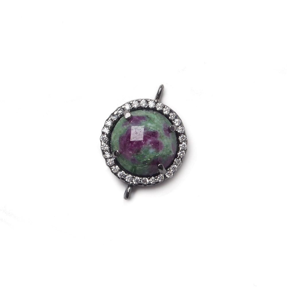  13mm Black Gold Bezel White CZ and Ruby in Zoisite Coin Connector 1 focal bead 