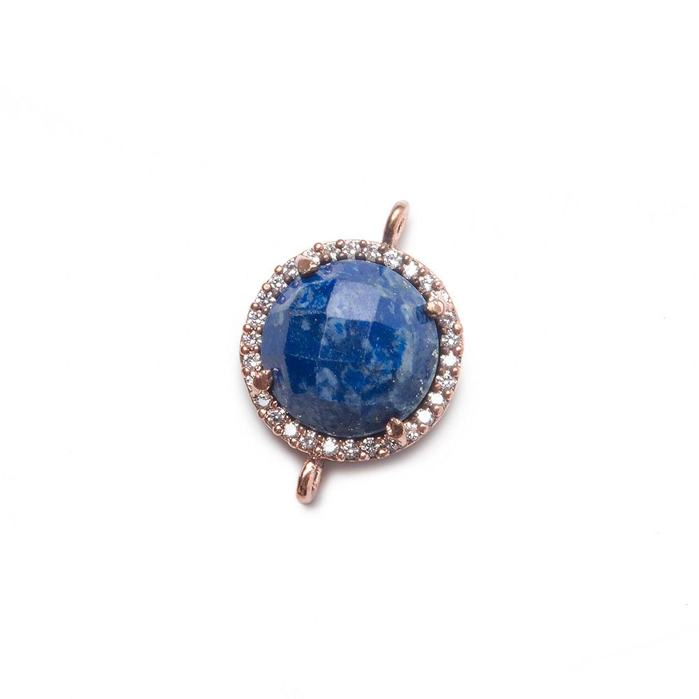  13mm Rose Gold Bezel White CZ and Lapis Lazuli Coin Connector 1 focal bead 