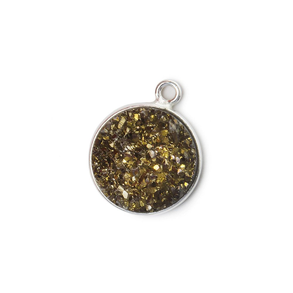  13mm Silver .925 Bezel Metallic Bronze Drusy Coin Pendant 1 piece 