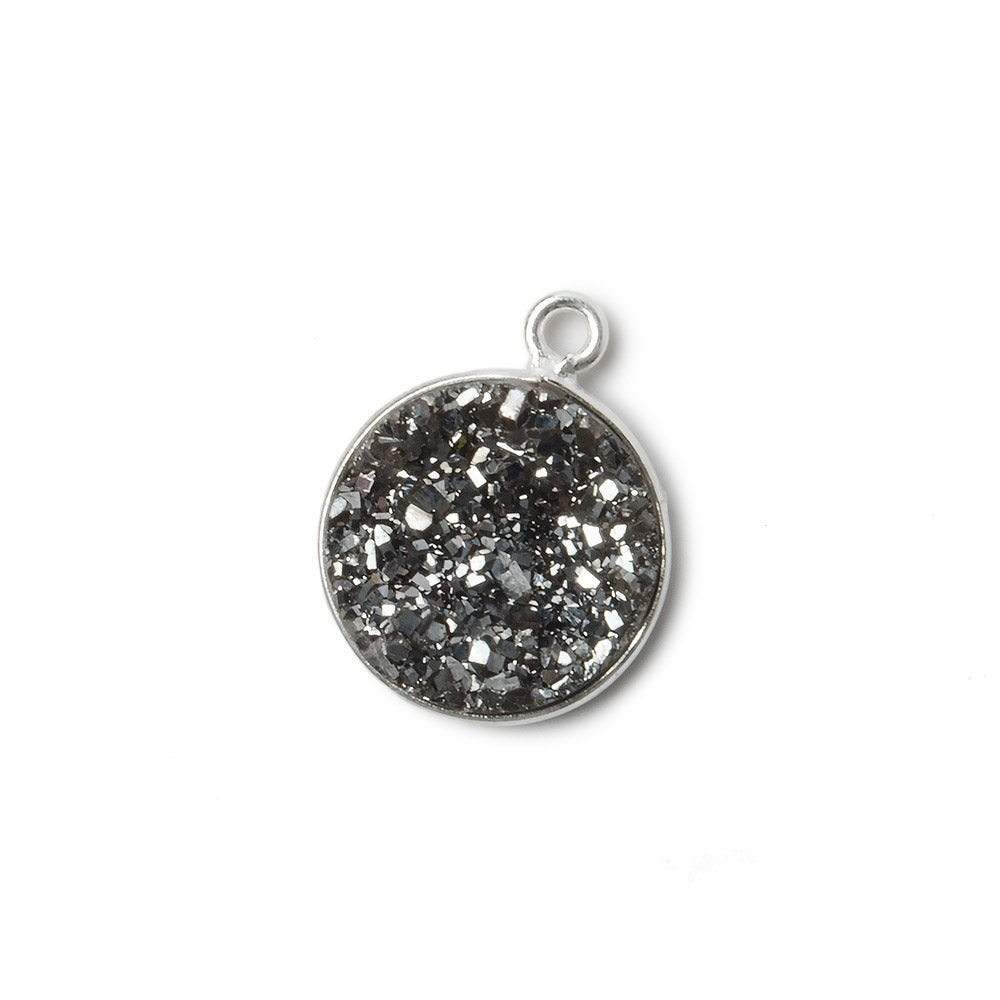  13mm Silver .925 Bezel Metallic Platinum Drusy Coin Pendant 1 piece 
