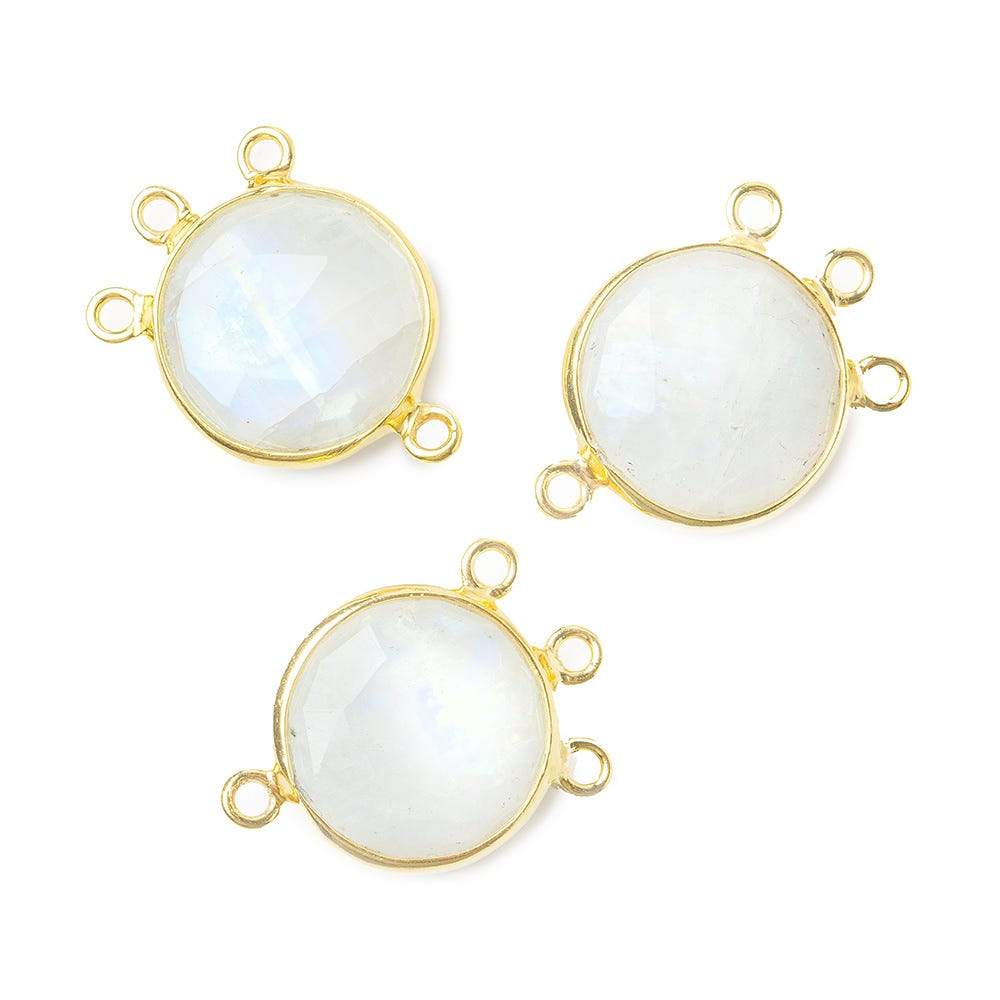  13mm Vermeil Bezel Rainbow Moonstone Faceted Coin 3 ring Connector 1 piece 