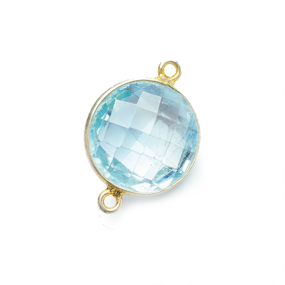  13mm Vermeil Bezel Swiss Blue Topaz Faceted Coin Connector 1 piece 