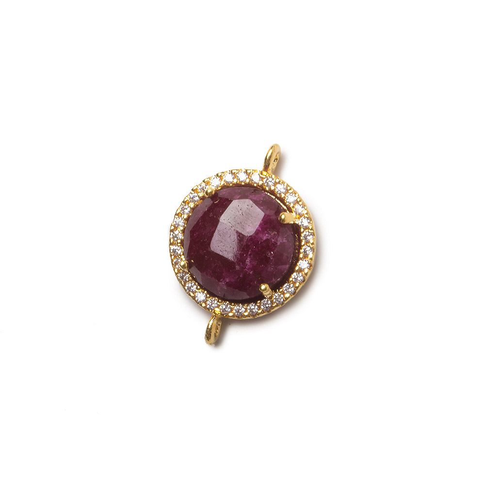  13mm Vermeil Bezel White CZ and Ruby Coin Connector 1 focal bead 