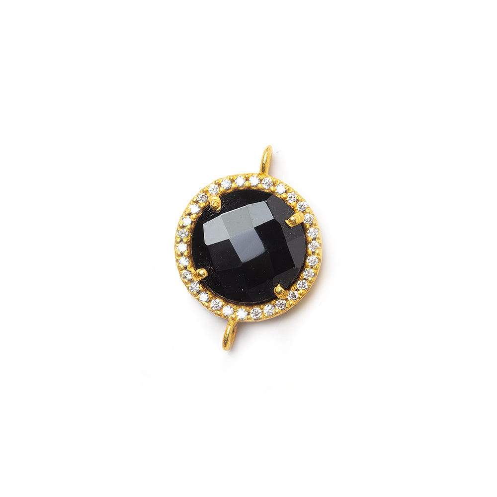  13mm Vermeil CZ Bezel & Black Chalcedony faceted coin Connector 1 piece 