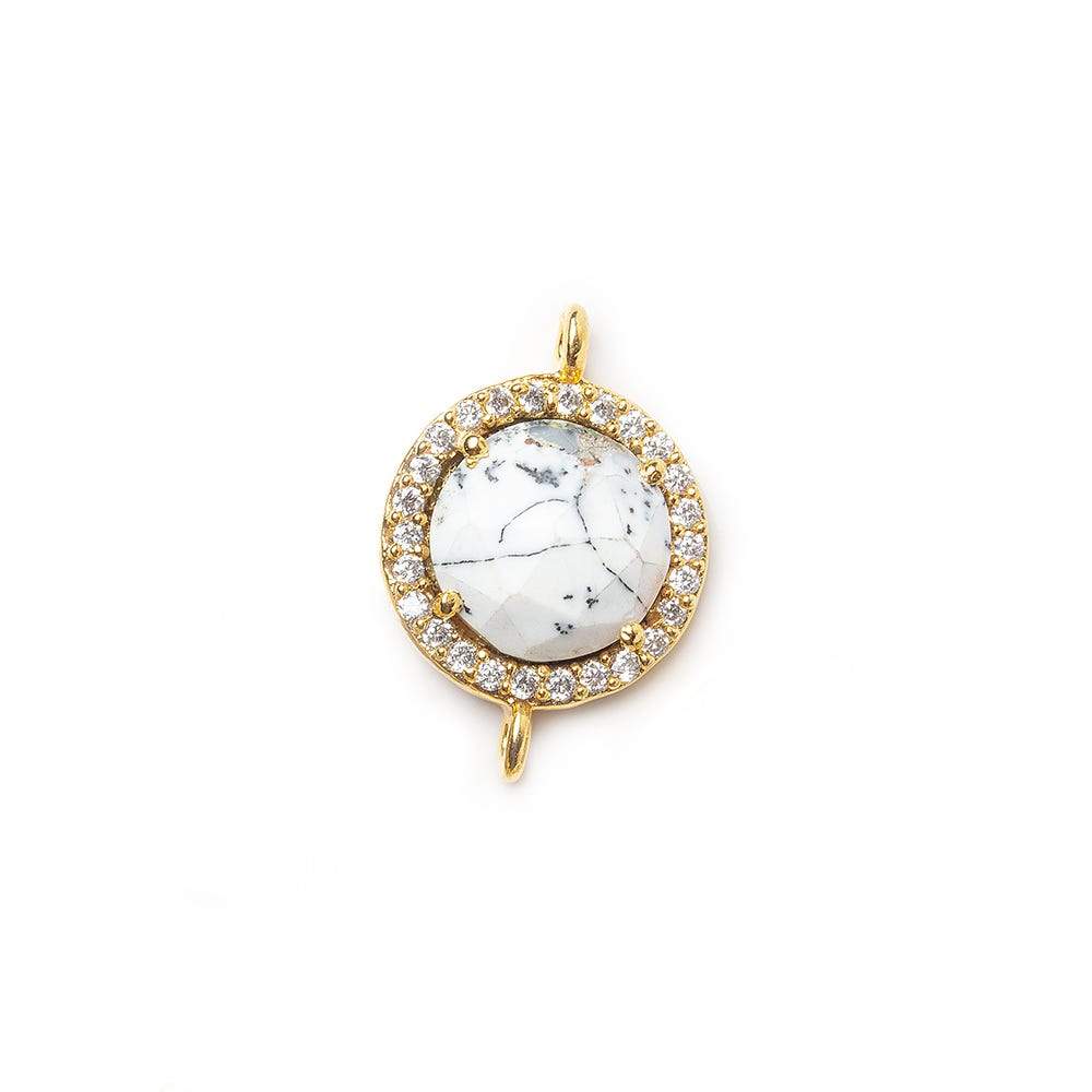  13mm Vermeil CZ Bezel & Dendritic Opal faceted coin Connector 1 piece 