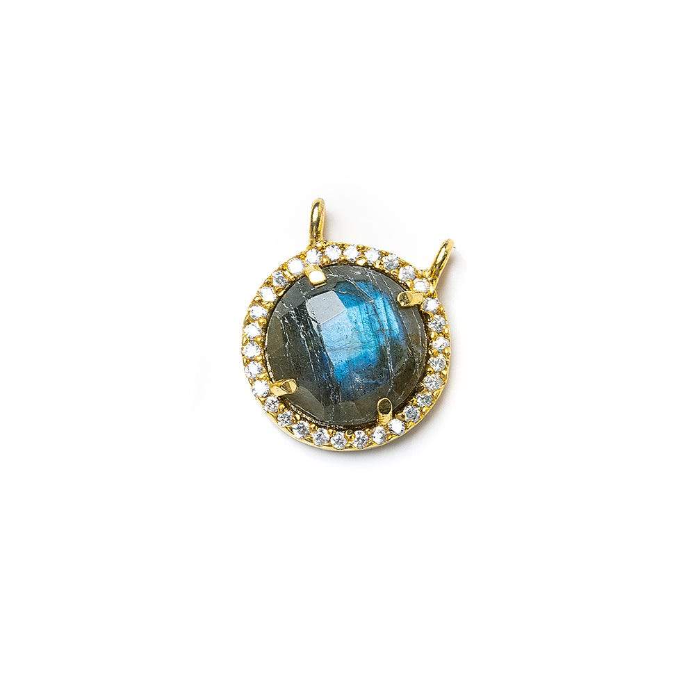  13mm Vermeil CZ Bezel & Labradorite faceted coin Connector 1 piece 