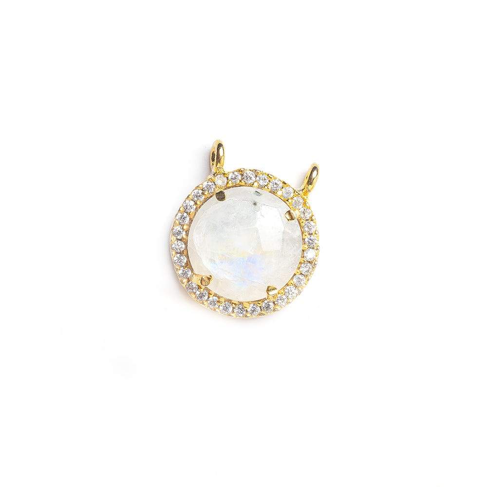  13mm Vermeil CZ Bezel & Rainbow Moonstone faceted coin Connector 1 piece 