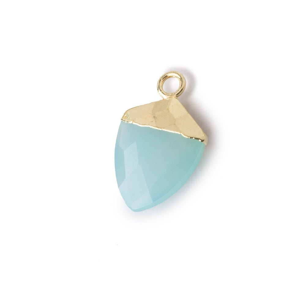  13x10mm Gold Leafed Seafoam Blue Chalcedony faceted Shield Pendant 1 piece 