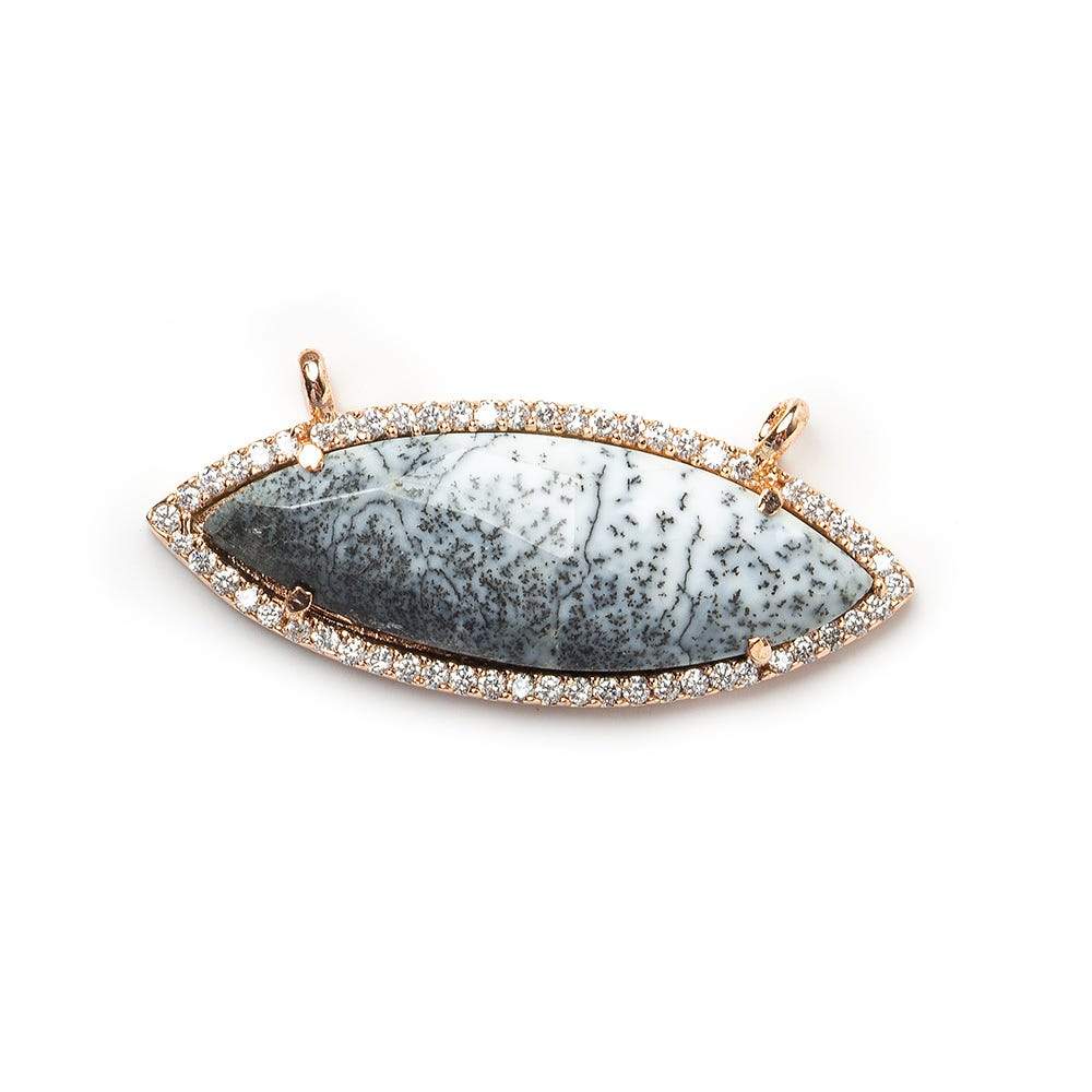  13x33mm Rose Gold Bezel CZ & Dendritic Opal Marquise East West Connector 1 focal bead 