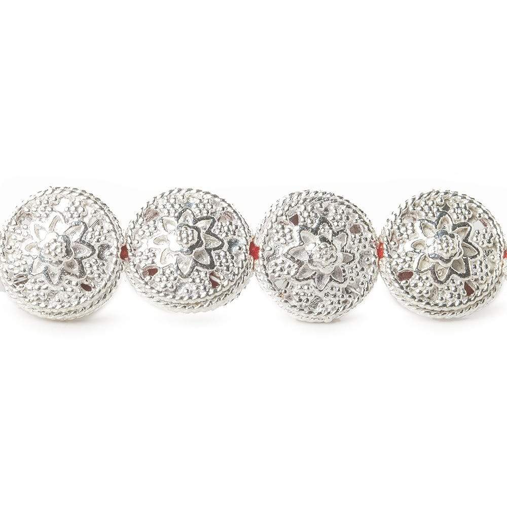  13x7mm Sterling Silver Plated Copper Bead Floral Disc 8 inch 16 pcs 