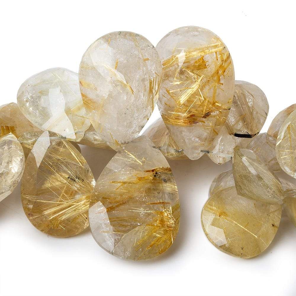  13x9-30x19mm Golden Rutilated Quartz pavilion faceted pears 8.5 inch 45 beads A 