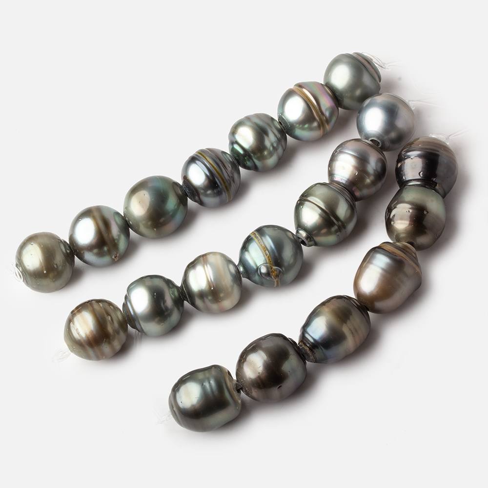  14-15mm Ringed Tahitian Saltwater 2mm Large Hole Pearls 3.5 inches 6 pieces 