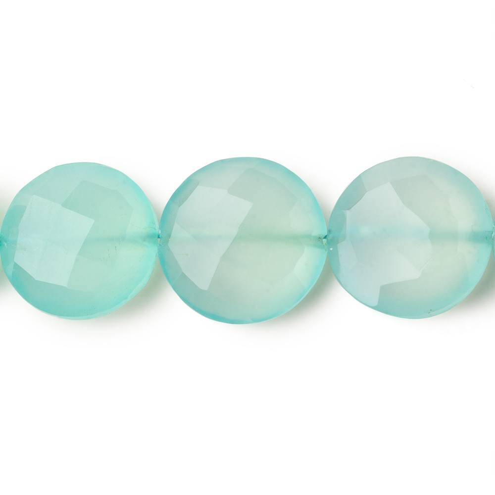  14-15mm Seafoam Blue Chalcedony faceted coins 8 inch 14 beads 