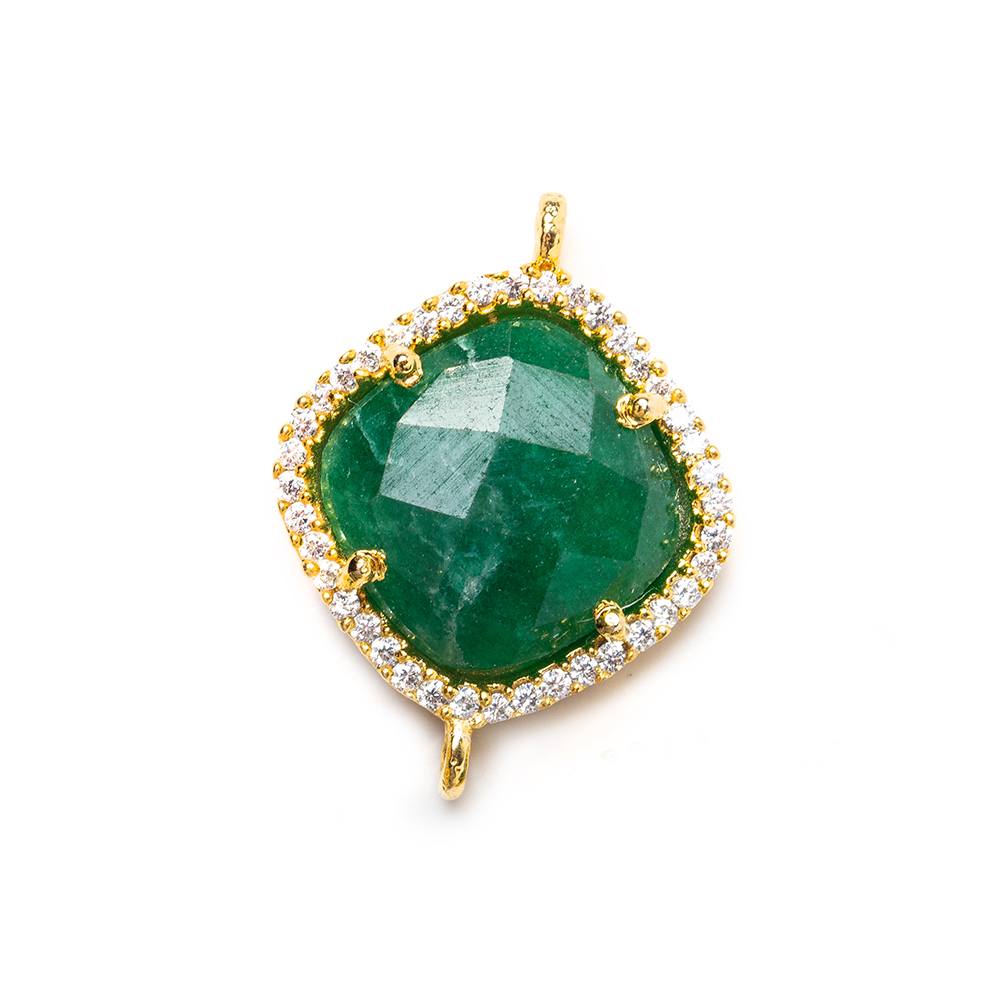  14.5mm Vermeil Bezel White CZ & Green Aventurine Cushion Connector 1 piece 