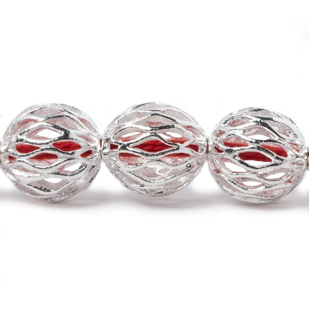  14.5mm Silver plated Copper Open Mesh Round Beads 8 inch 14 pieces 