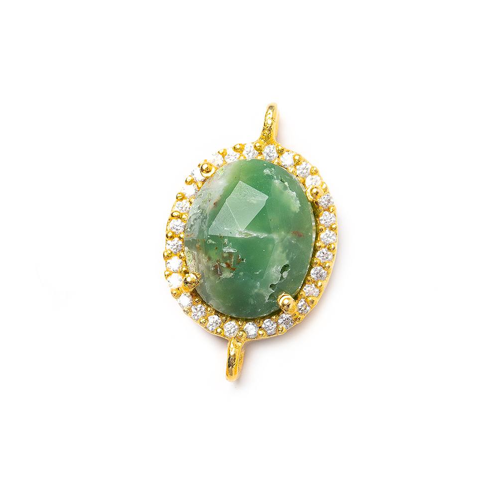  14.5x13mm Vermeil Bezel White CZ & Chrysoprase Oval Connector 1 piece 